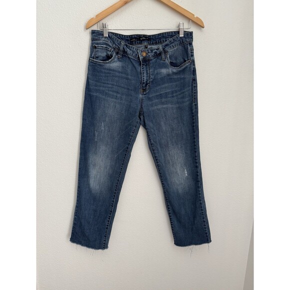 STS Blue Straight Leg Jeans Women 30 Blue Medium Wash Cara Mid Rise Frayed Hem - Picture 1 of 8